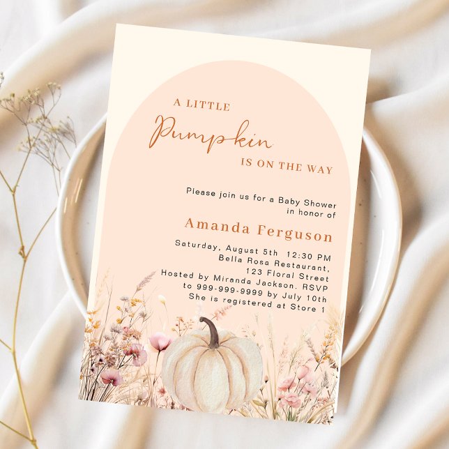 Pumpkin wildflower peach pink arch Baby Shower Invitation (Creator Uploaded)