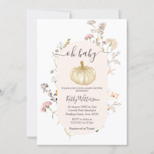 Pumpkin Wildflower Watercolor Baby Show Invitation
