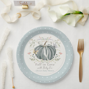 Pumpkin Wildflowers Butterflies Blue Baby Shower Paper Plate