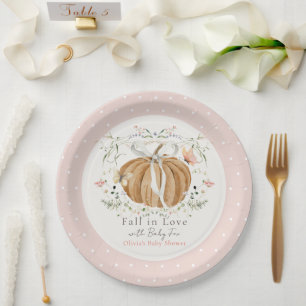 Pumpkin Wildflowers Butterflies Girl Baby Shower Paper Plate