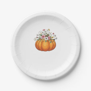 Pumpkin Wildflowers Fall Autumn Classic T-Shirt.pn Paper Plate