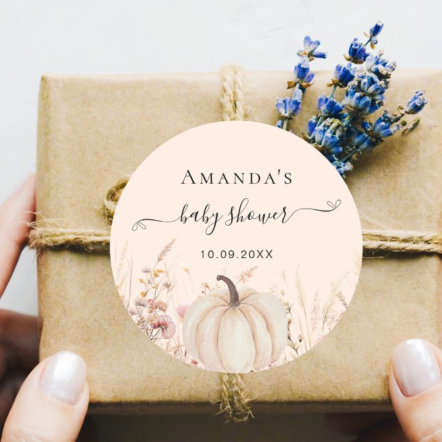 Pumpkin wildflowers peach baby shower classic round sticker (Creator Uploaded)