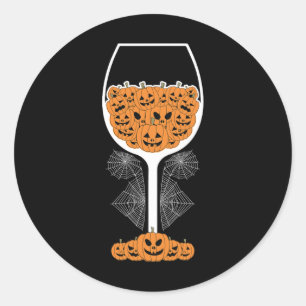 Pumpkin Wine Gl Spider Web Costume Easy Halloween  Classic Round Sticker