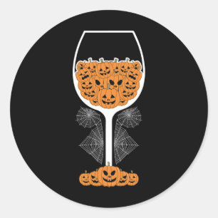 Pumpkin Wine Gl Spider Web Costume Easy Halloween Classic Round Sticker