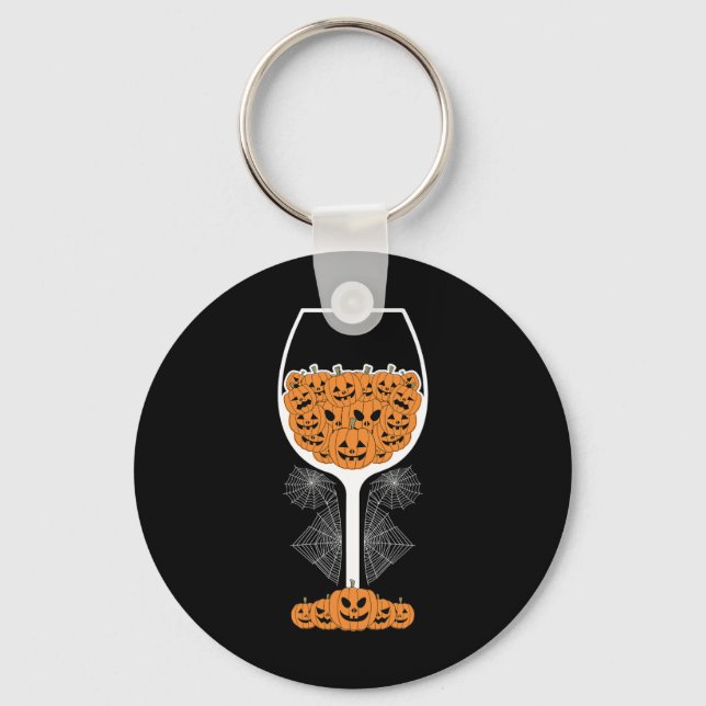 Pumpkin Wine Gl Spider Web Costume Easy Halloween  Key Ring (Front)