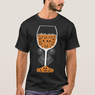 Pumpkin Wine Gl Spider Web Costume Easy Halloween T-Shirt