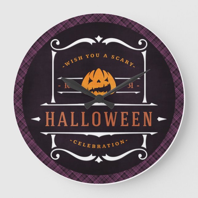 Pumpkin Wish You a Scary Halloween Large Clock (Front)