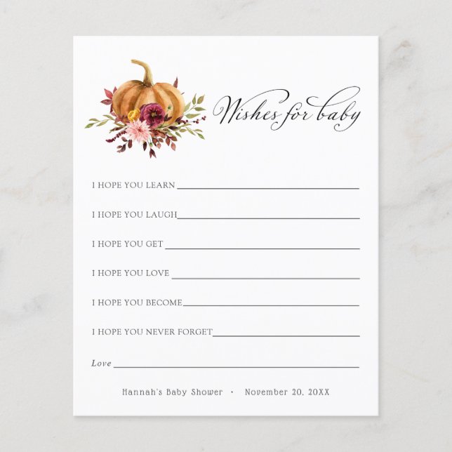 Pumpkin Wishes for Baby Advice Card (Front)
