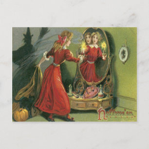 Pumpkin Witch Black Cat Ghost Postcard