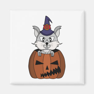 Pumpkin Witch Cat on Halloween Magnet