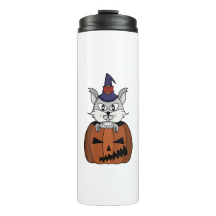 Pumpkin Witch Cat on Halloween Thermal Tumbler