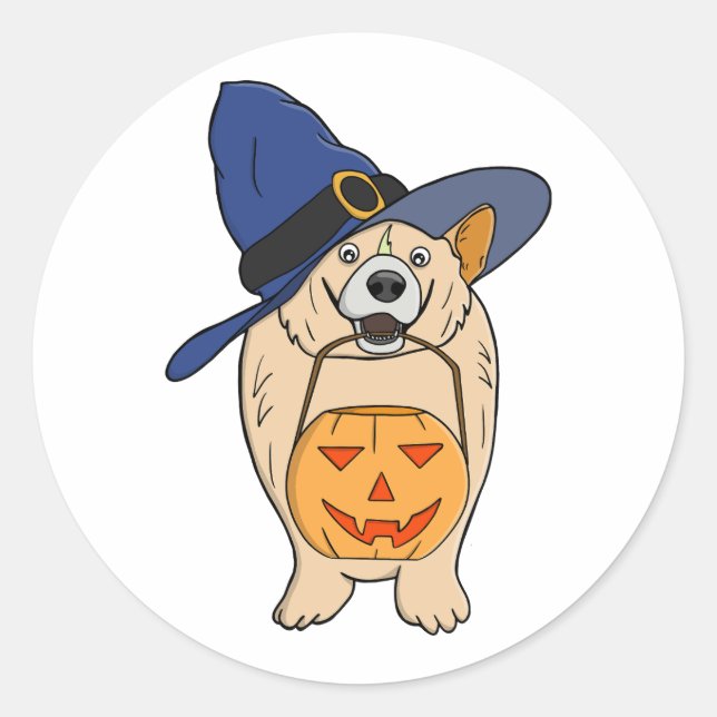 Pumpkin Witch Dog Classic Round Sticker (Front)