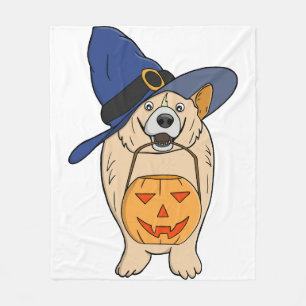 Pumpkin Witch Dog Fleece Blanket