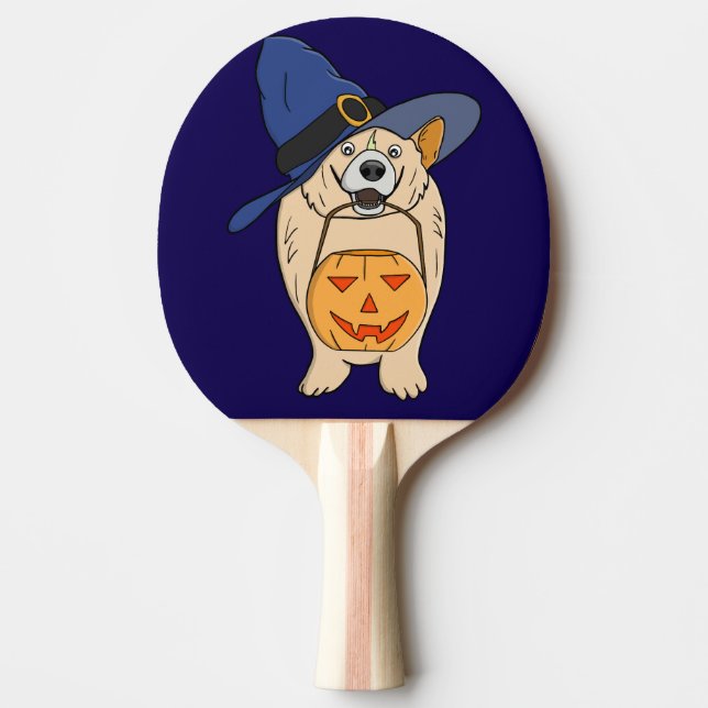 Pumpkin Witch Dog Ping Pong Paddle (Front)