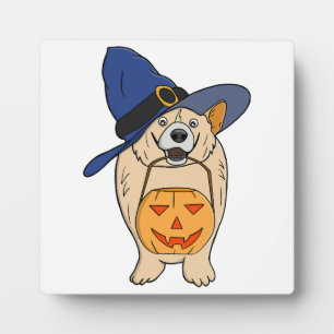 Pumpkin Witch Dog Plaque