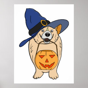 Pumpkin Witch Dog Poster
