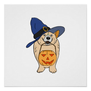 Pumpkin Witch Dog Poster