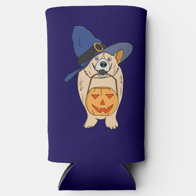 Pumpkin Witch Dog Seltzer Can Cooler (Front)