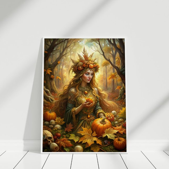 Pumpkin Witch Fairy – Enchanted Halloween Wall Art (Pumpkin Witch Fairy – Enchanted Halloween Wall Art in a white wooden frame)