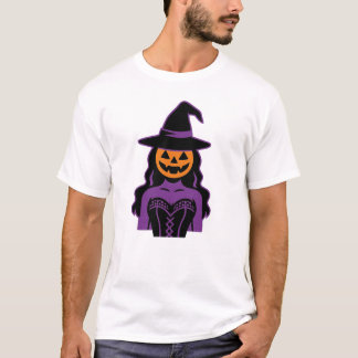 Pumpkin Witch Halloween Design | Spooky Lady Art T-Shirt