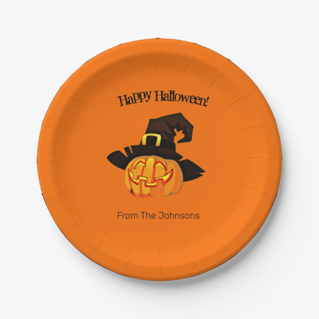 Pumpkin Witch Halloween Paper Plates (Front)