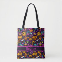 Pumpkin Witch Hat Black Tote Bag