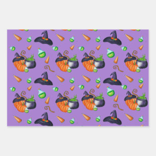 Pumpkin witch hat candy Design Perfect Halloween Wrapping Paper Sheet
