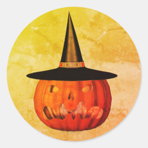 Pumpkin Witch Hat Halloween Funny  Classic Round Sticker
