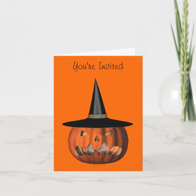 Pumpkin Witch Hat Halloween Party Invitation (Front)