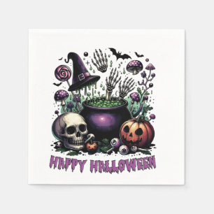 Pumpkin, Witch, Skull And Purple Halloween Napkin
