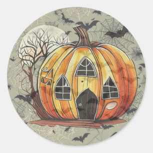 Pumpkin with Bats Mug Classic Round Sticker