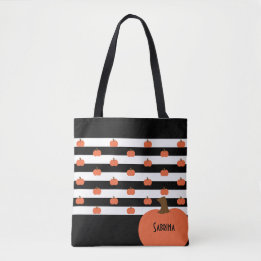 Pumpkin with Black & White Stripes - Personalised Tote Bag