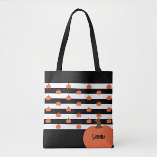 Pumpkin with Black & White Stripes - Personalised Tote Bag