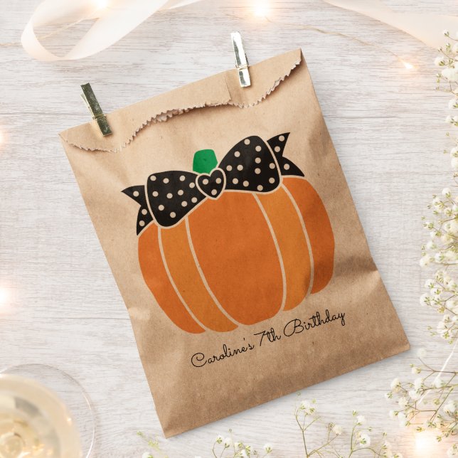 Pumpkin with Bow Girly Fall Birthday Party Favour Bag (Clipped)