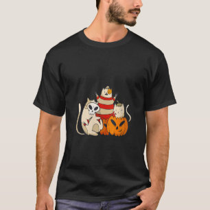 Pumpkin With Cats Ghost Boo Mask Halloween Spooky  T-Shirt