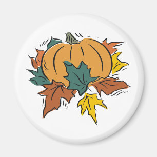 Pumpkin With Fall Leaves Magnet