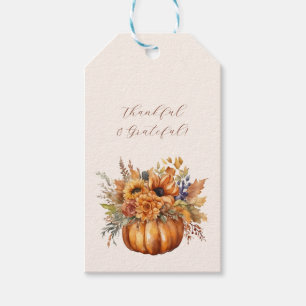 Pumpkin with Flowers-Thankful & Grateful Gift Tags