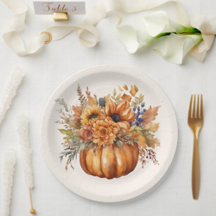 Pumpkin with Flowers-Thanksgiving- Paper Plate