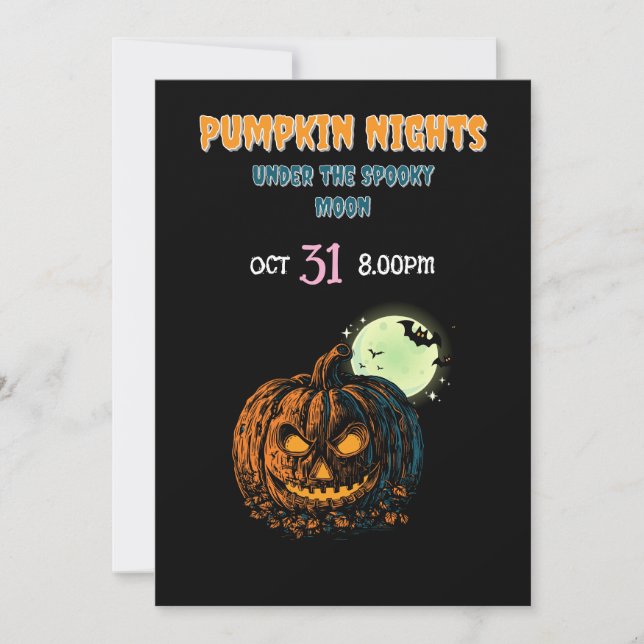 Pumpkin with Full Moon &  Halloween Invitation (Front)
