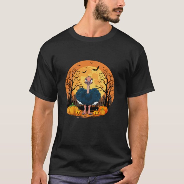Pumpkin With Funny Halloween Costume Ostrich Lover T-Shirt (Front)