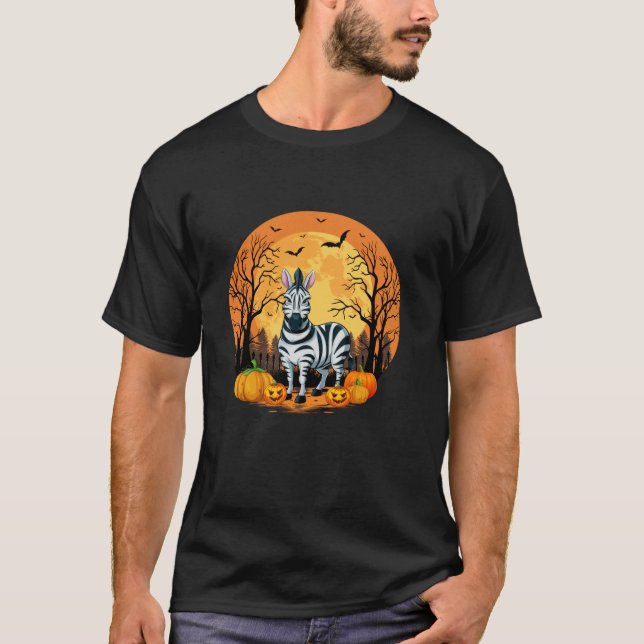 Pumpkin With Funny Halloween Costume Zebra Lover T T-Shirt (Front)