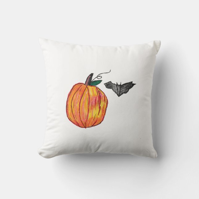Pumpkin with Grey Bat  Cushion (Front)