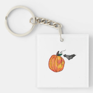 Pumpkin with Grey Bat Key Ring