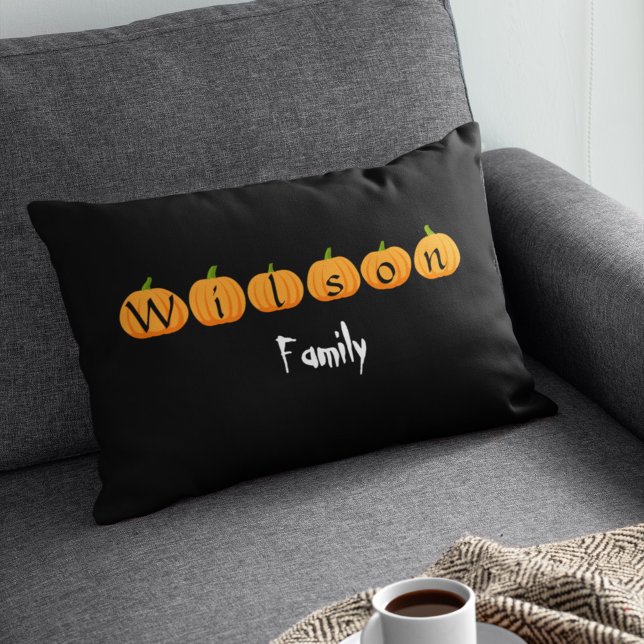 Pumpkin With Monogram Family Name Custom Halloween Lumbar Cushion (Creator Uploaded)