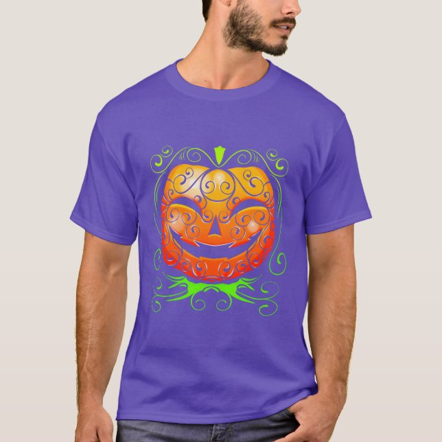 Pumpkin With Ornaments For Halloween funny T-Shirt (Front)