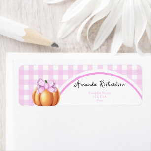 Pumpkin with pink bow and cage arch  return address label