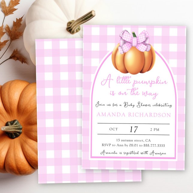 Pumpkin with pink bow arch baby shower invitation (Creator Uploaded)