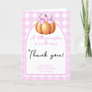 Pumpkin with pink bow arch baby shower thank you card