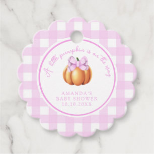 Pumpkin with pink bow in cage baby shower favour tags