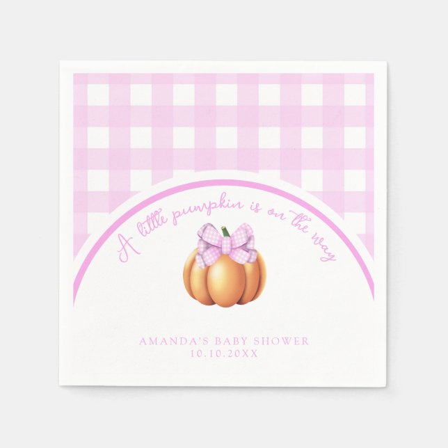Pumpkin with pink bow in cage baby shower napkin (Front)
